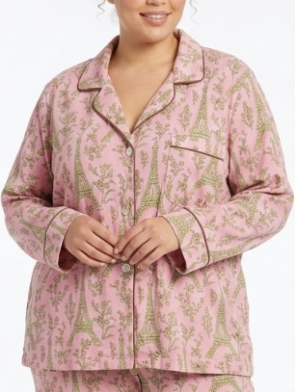BedHead Pink Eiffel Tower Print 100% Cotton Pajama Top Women Size 2X Loungewear